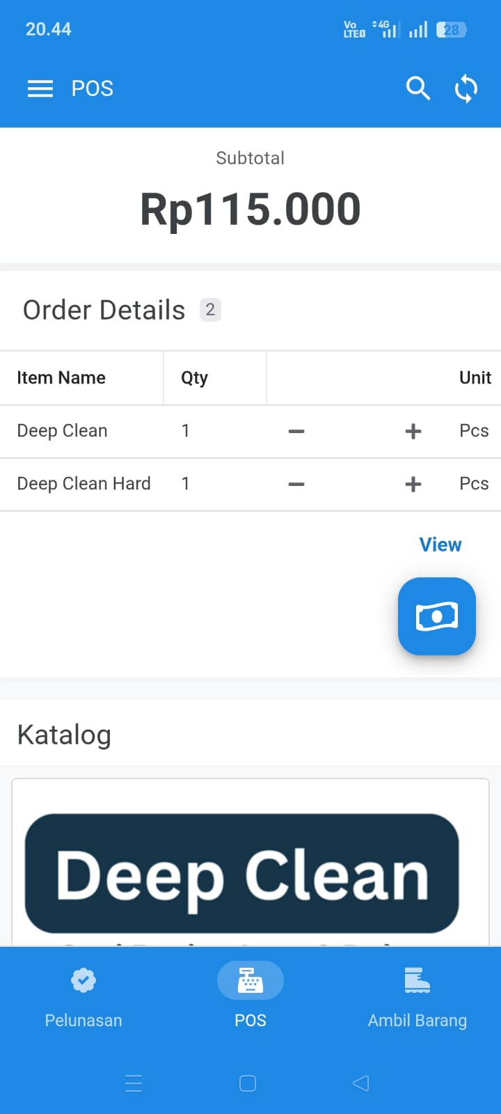 Tampilan Aplikasi POS Cuci Sepatu